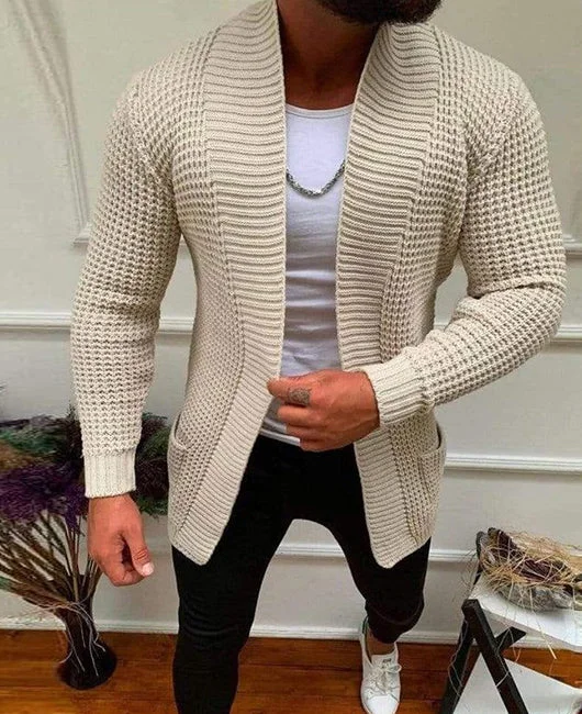 Solid Color Ribbed Knit Textured Cardigan