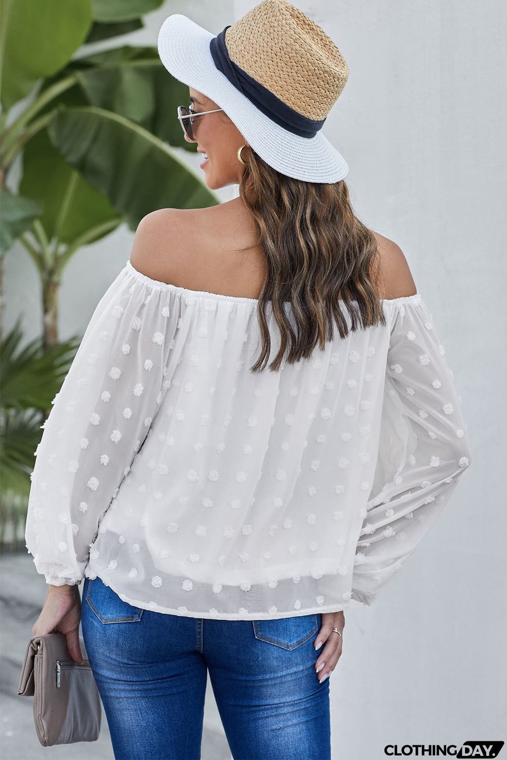 Off Shoulder Swiss Dot Blouse