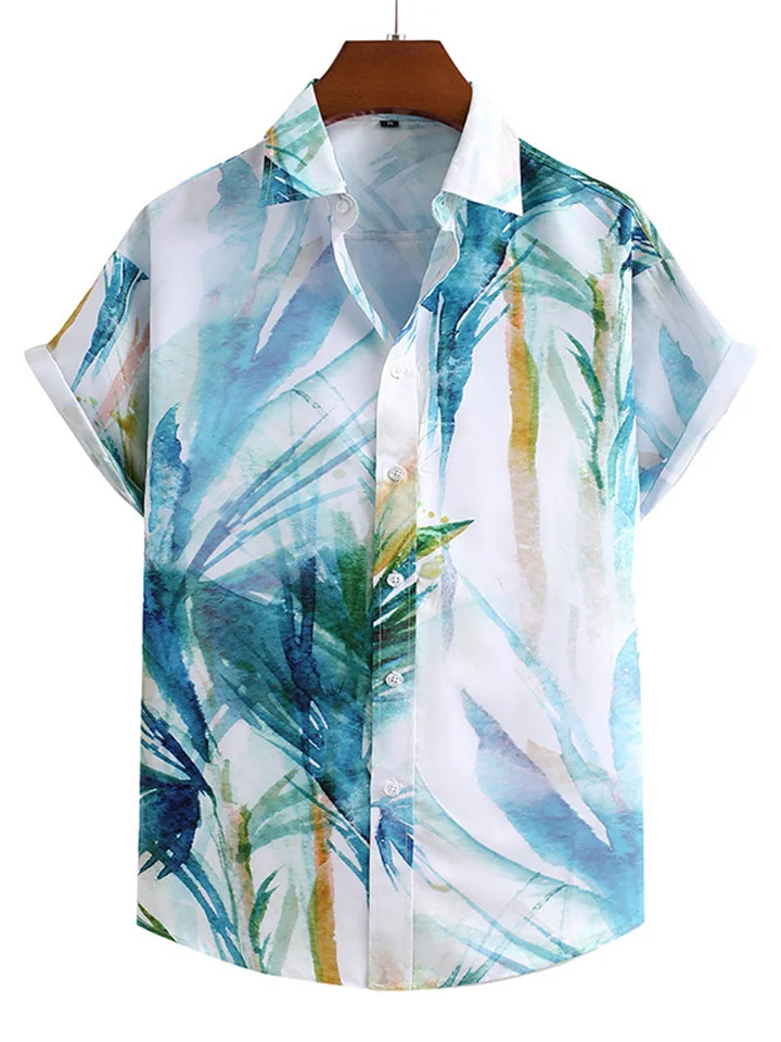 Men's Summer Shirt Casual Printed Short-sleeved Lapel Shirt