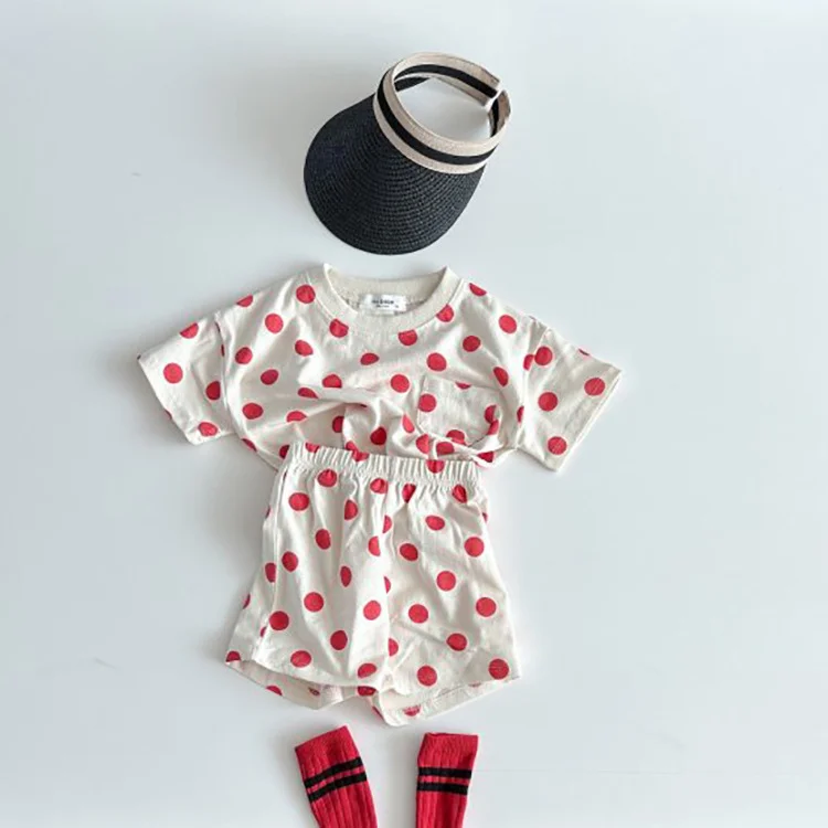 2pcs Baby Toddler Boy/Girl Dot Print Short Sleeve T-Shirt and Shorts Set