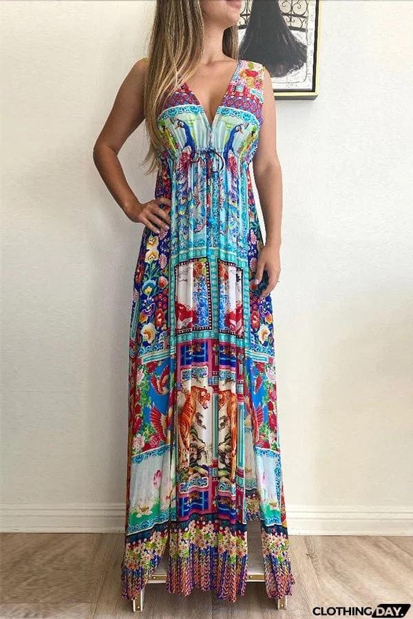 Plunge Neckline Maxi Dress