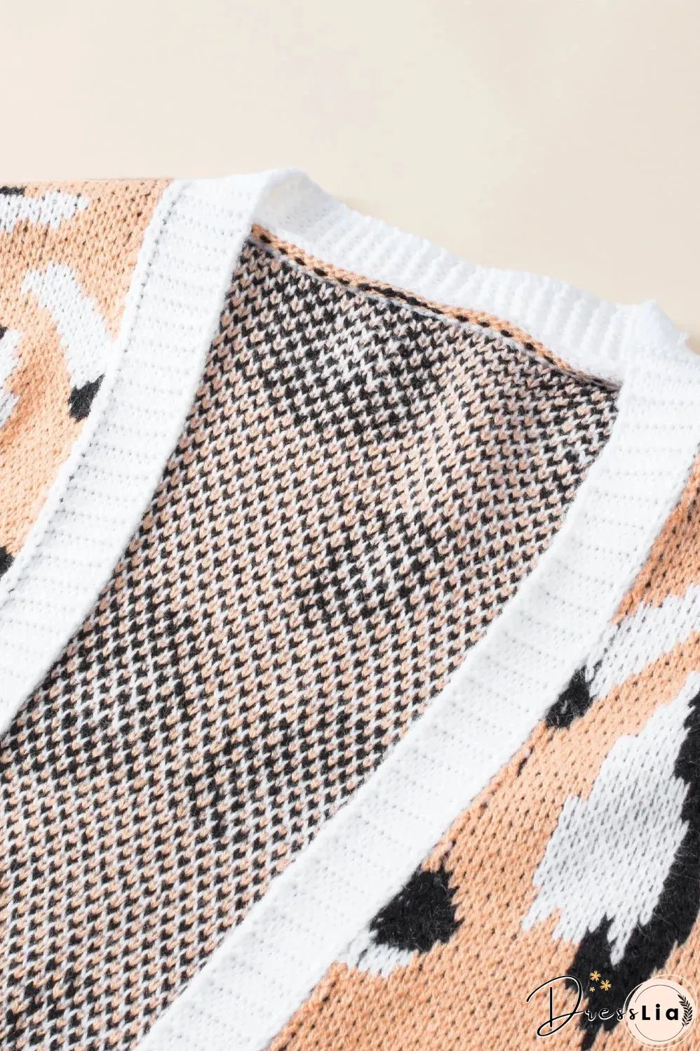 Brown Leopard Striped Mixed Print Open Front Cardigan