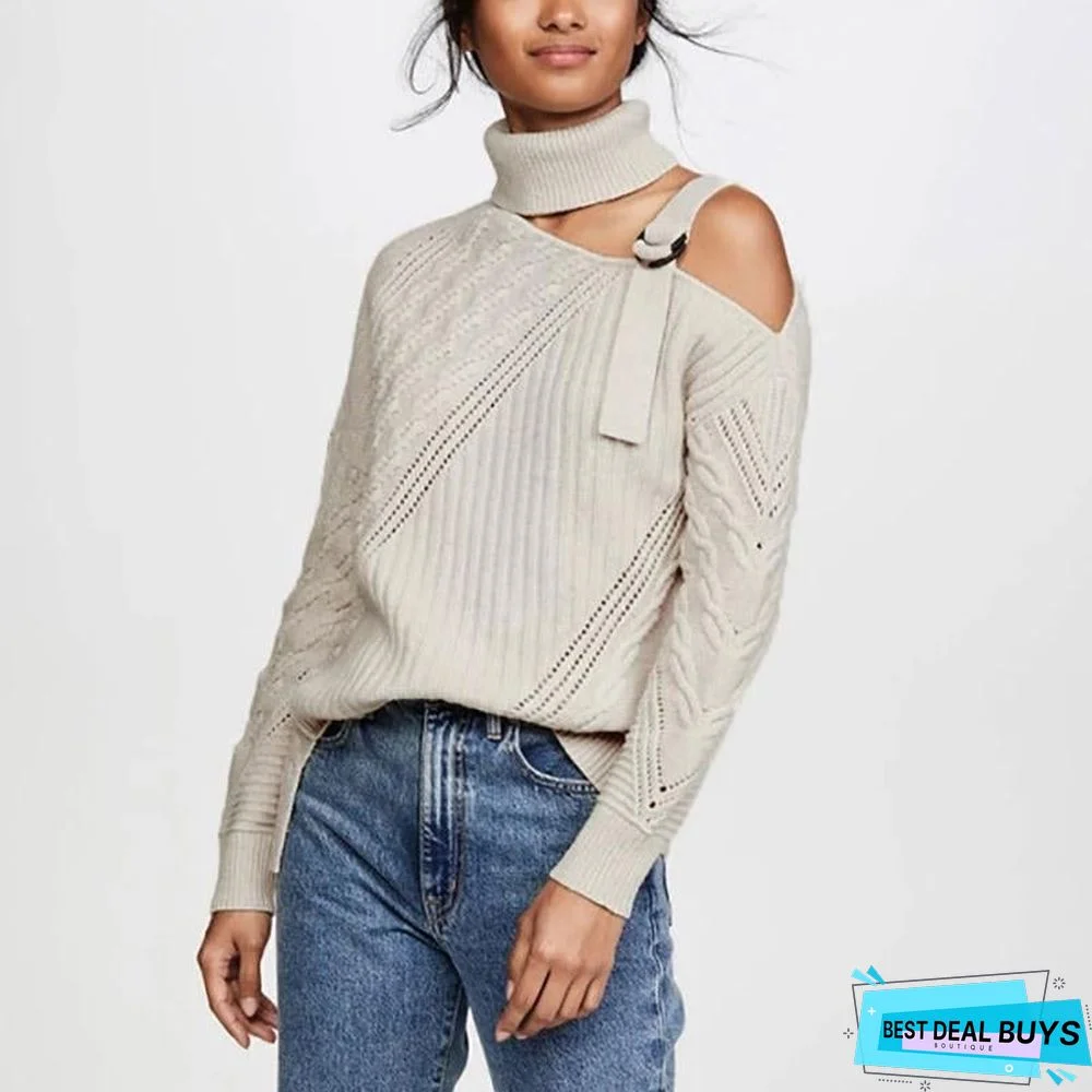 Single Shoulder Collar Casual Sweater