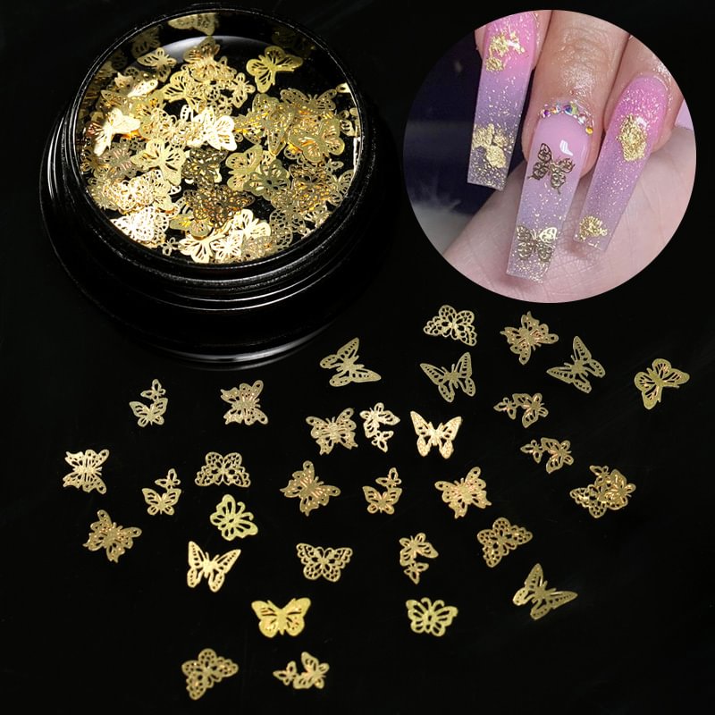 Agreedl Butterfly Design Mixed Ultra-thin Hollow Metal Patch Snowflake DIY Jewelry Nail Art Decoration Metallic Nail Art Sequins Gem