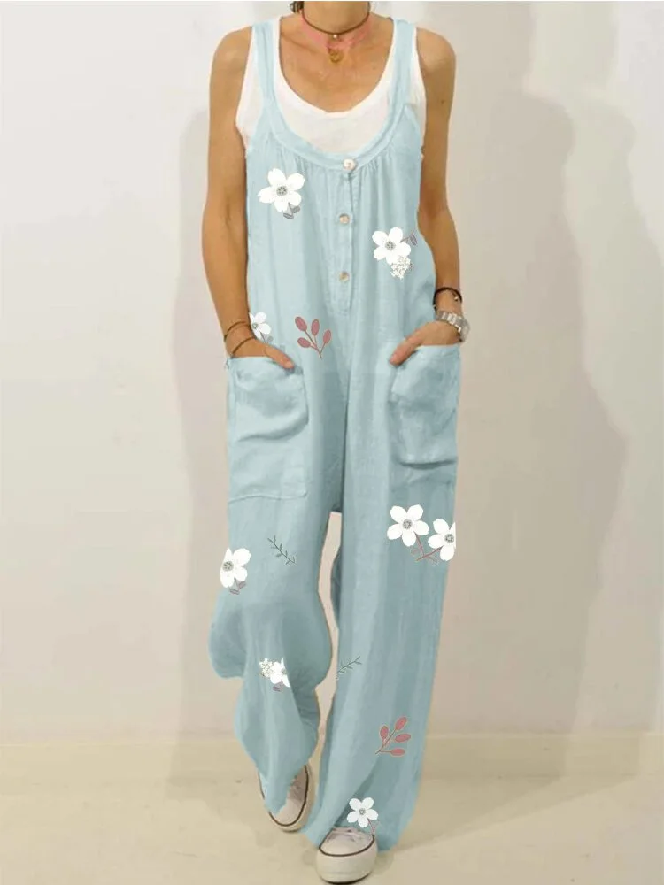 zolucky Floral-print Pockets Casual Jumpsuit & Romper