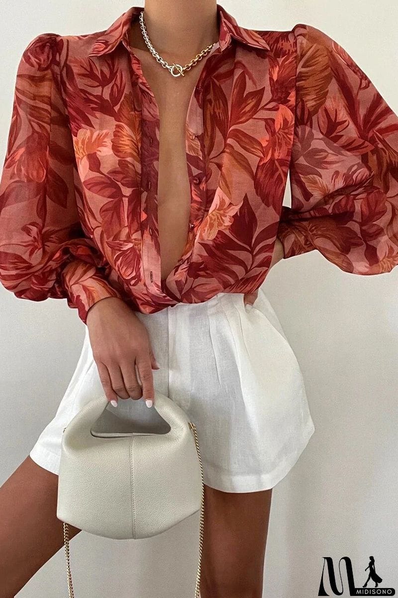 MidiSono - Elegant Floral Patchwork Turndown Collar Tops