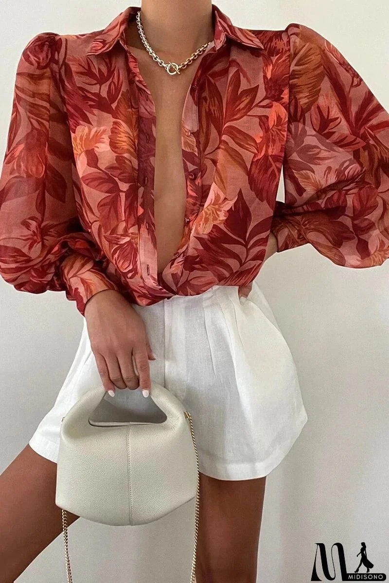 MidiSono - Elegant Floral Patchwork Turndown Collar Tops