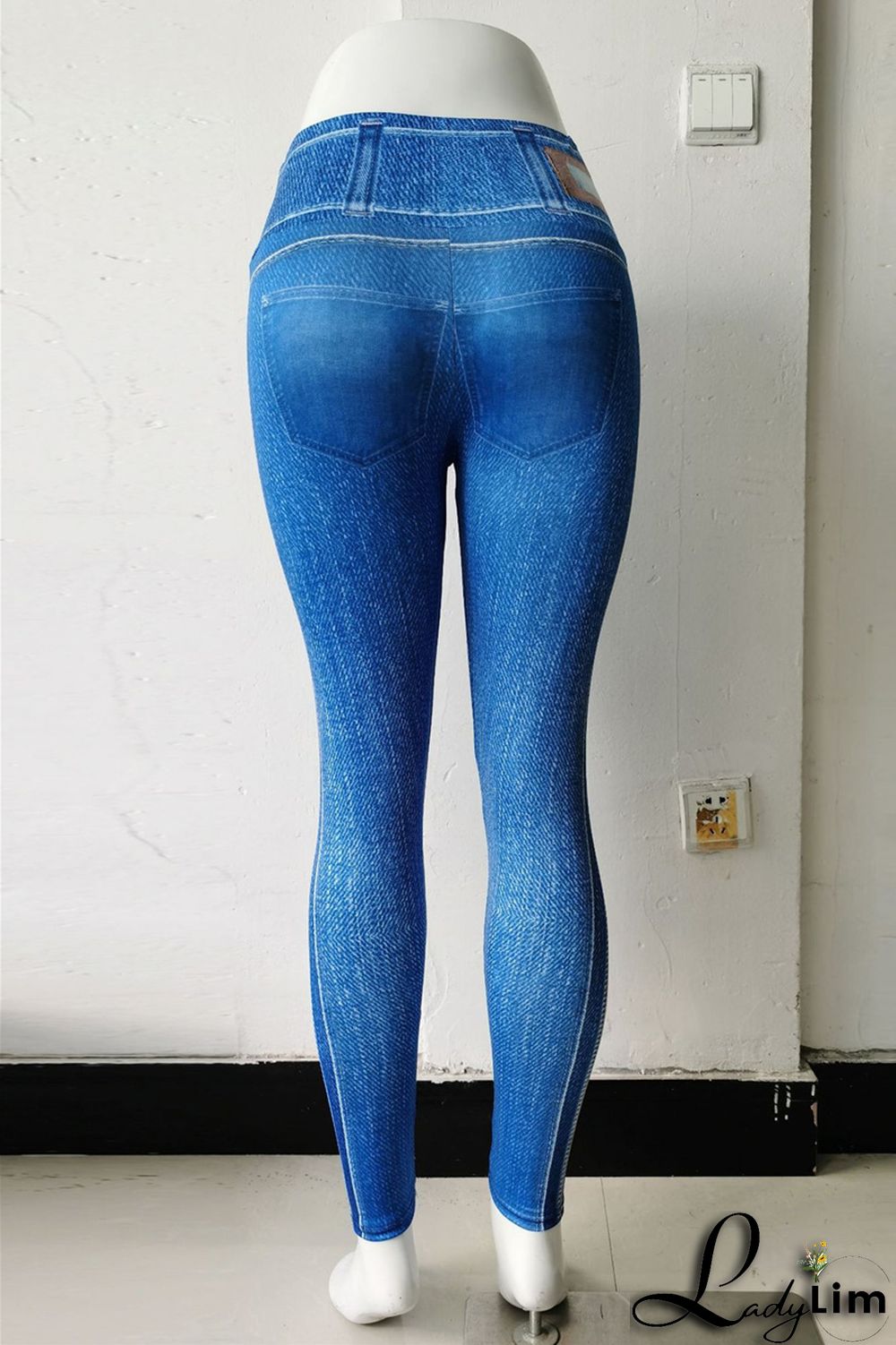 Blue Fashion Casual Sportswear Print Split Joint Skinny High Waist Pencil Trousers