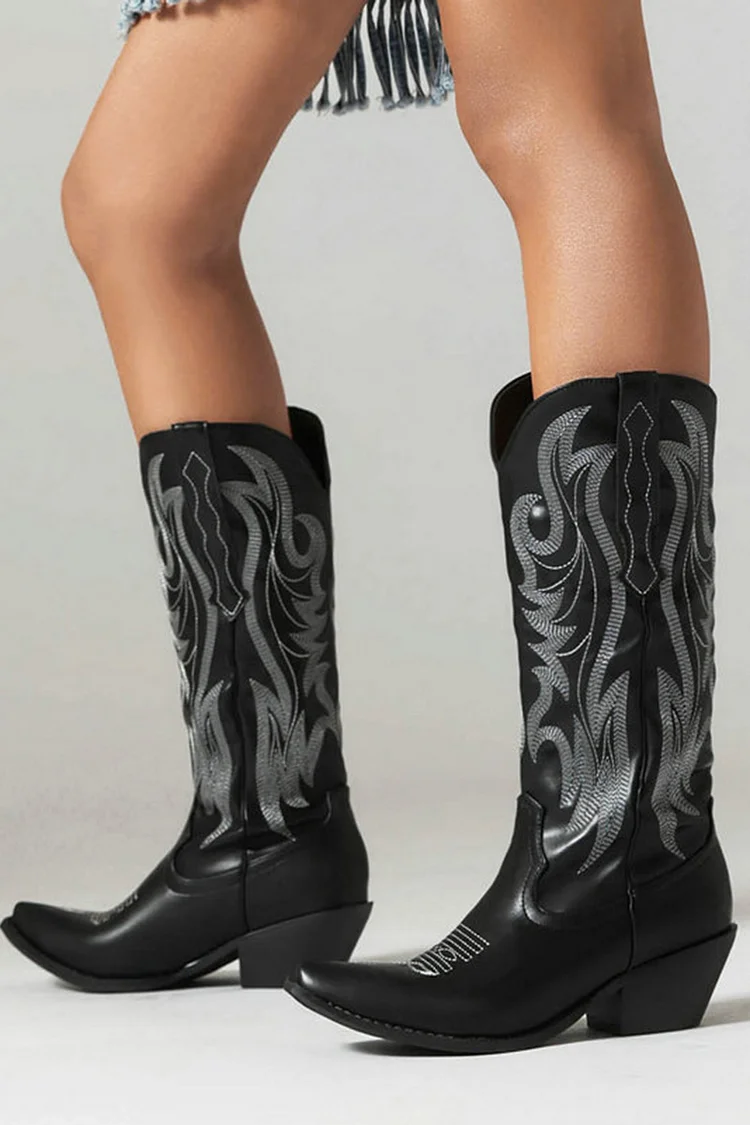 Metallic Jacquard V Groove Pointy Toe Cowgirl Boots