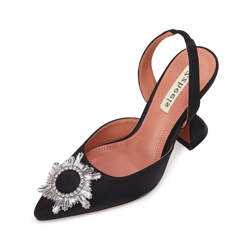 9.5cm/3.74 inch Crystal Slingback Pumps Pointed Toe Strappy Silk Sandals