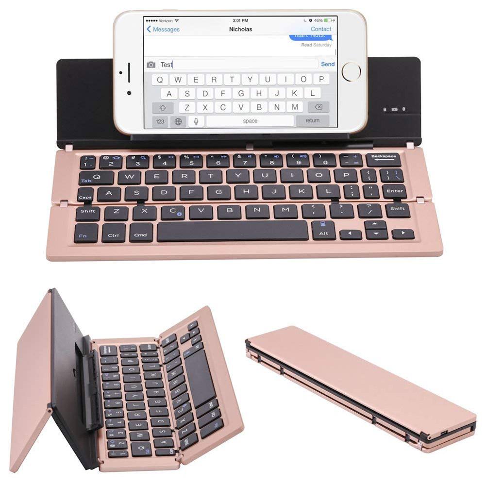 

Triple Folding Wireless Bluetooth Keyboard for iOS/Android Phone/Tablet PC, Rose gold, 501 Original