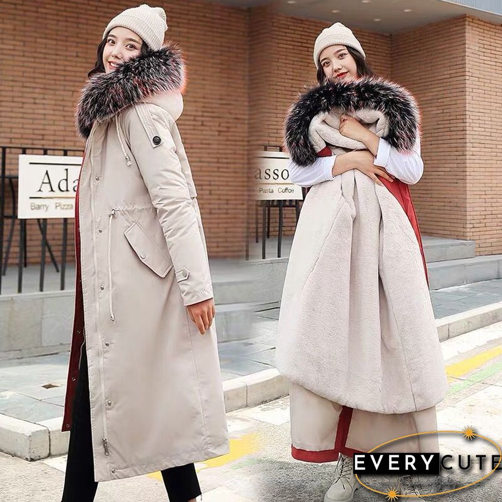 Fashion Long Detachable Lamb Hair Liner Parker Cotton Jacket Coat New Warm Women's Winter Jackets Big Faux Fur Coats Parkas