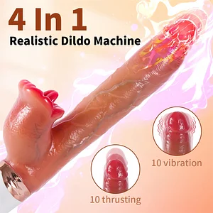 Realistic Vibrator 10 Thrusting Vibrating Licking Brown Dildo With Heating Funtion