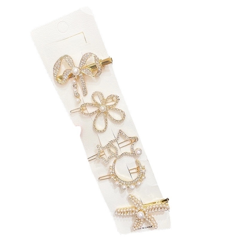 New Rhinestone Pearl Hairpin Set Small Fresh Little Girl's Side Clip Hair Accessories Internet Celebrity Children's Headwear Hairpin Accessories