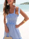 Checkered Lace-Up Condole Belt Maxi Dress