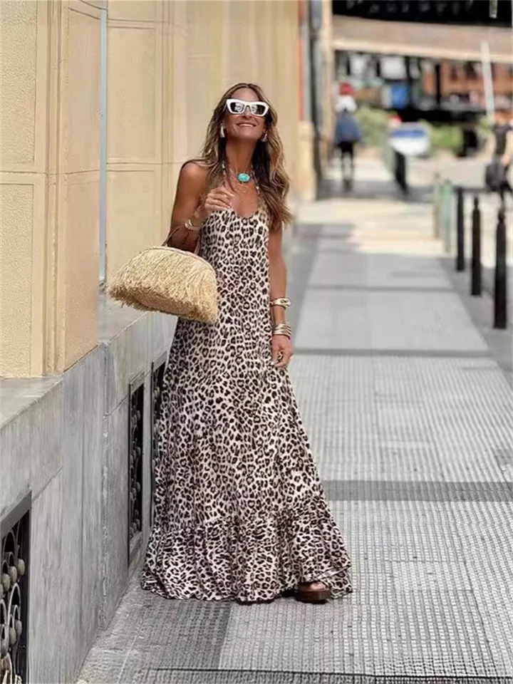 Mid-sleeve Dress Multicolor Print Hanging Neck Strapless Skirt Female