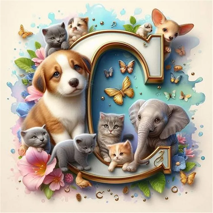 Animal Party Letter C 30*30CM (Canvas) Full Round Drill Diamond Painting gbfke