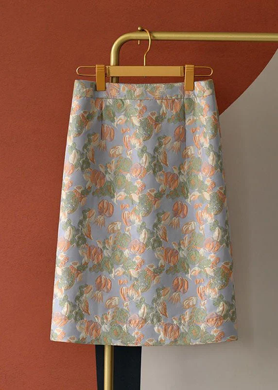 Floral Jacquard Patchwork Cotton Skirts High Waist Spring