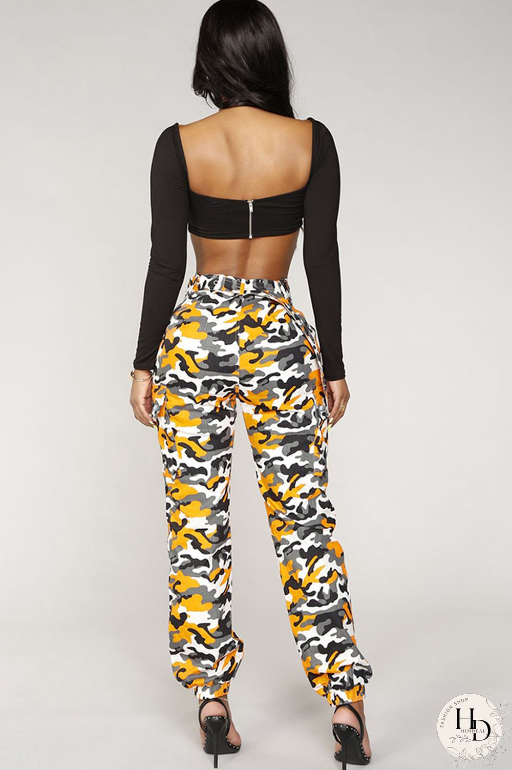 Army Green Zipper Fly Button Fly Mid Metal Zippered pencil Pants Pants