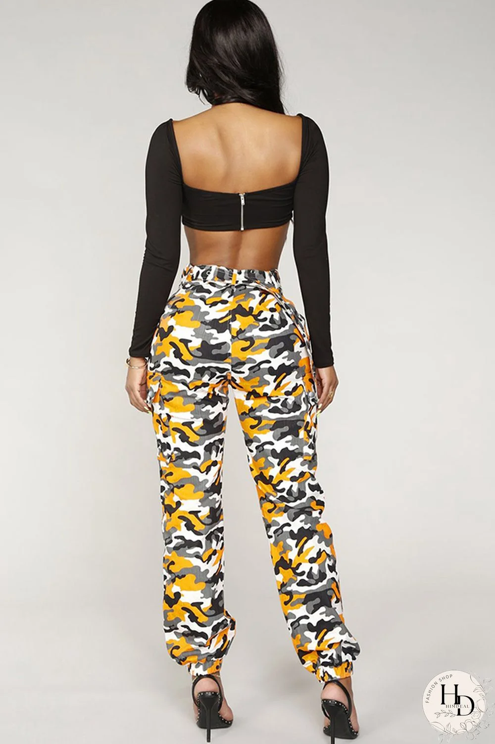 Army Green Zipper Fly Button Fly Mid Metal Zippered pencil Pants Pants