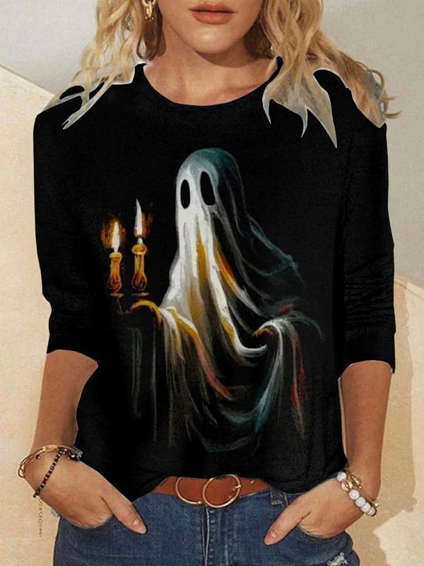 Halloween Print Casual Long Sleeve Shirt