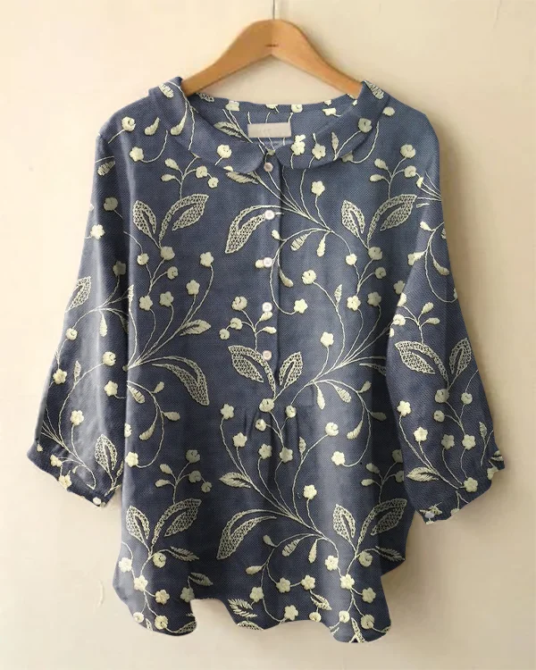Vintage Long Sleeve Cute Peter Pan Collar Floral Print Shirt
