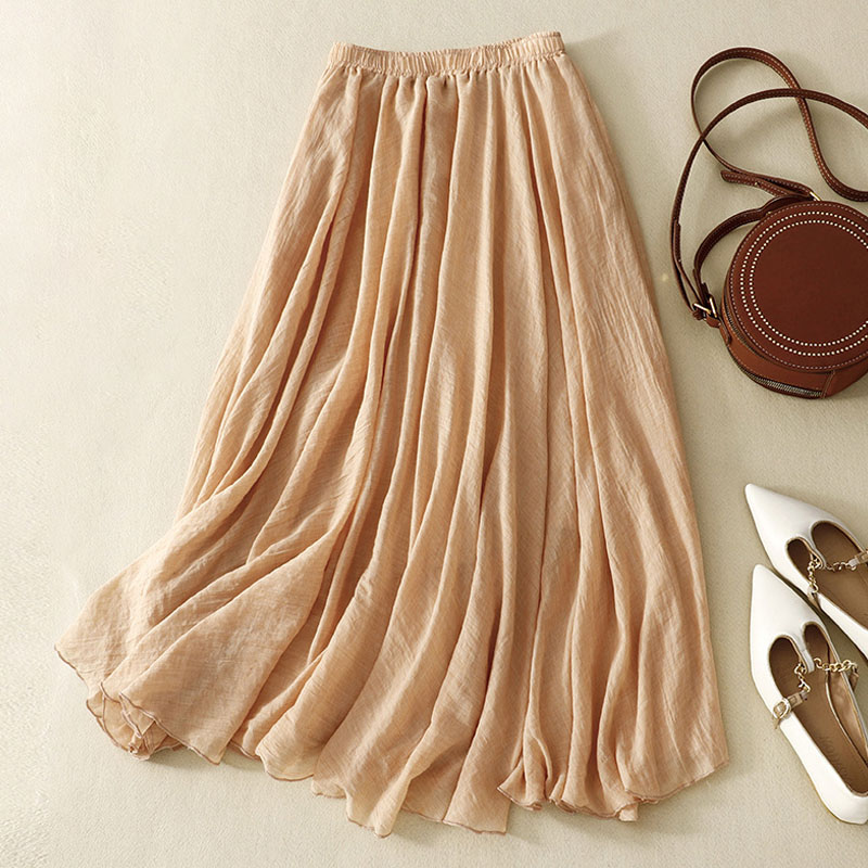 Artistic pleated cotton and linen twill skirt-Kimonchic:luchamp