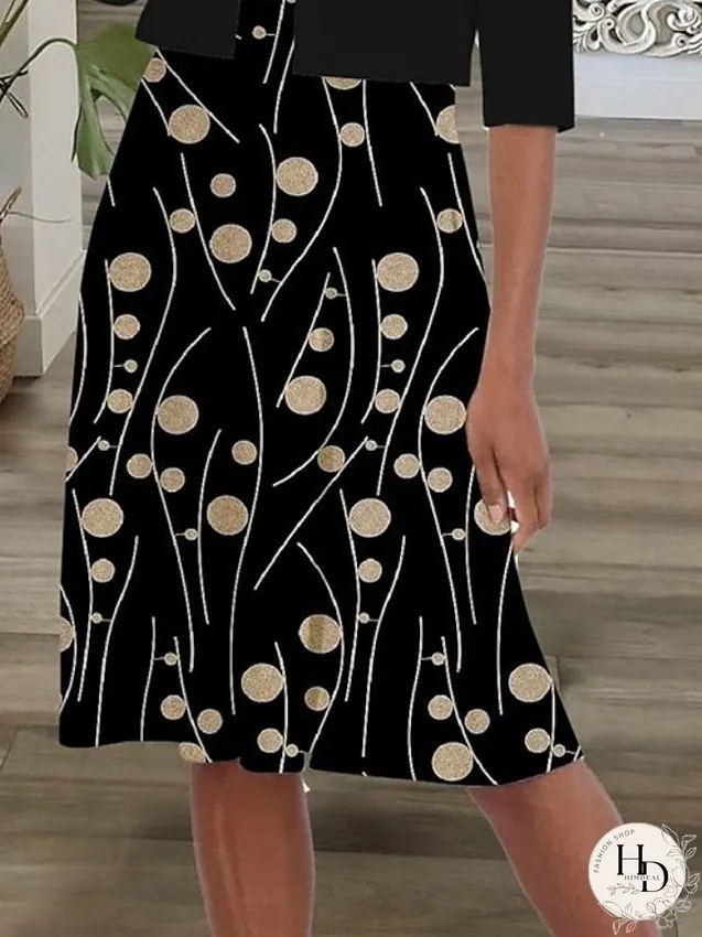 Dress Set Two Piece Dress Church Dress Midi Dress Black Half Sleeve Polka Dot Ruched Summer Spring Crew Neck Casual S M L XL XXL 3XL for Women