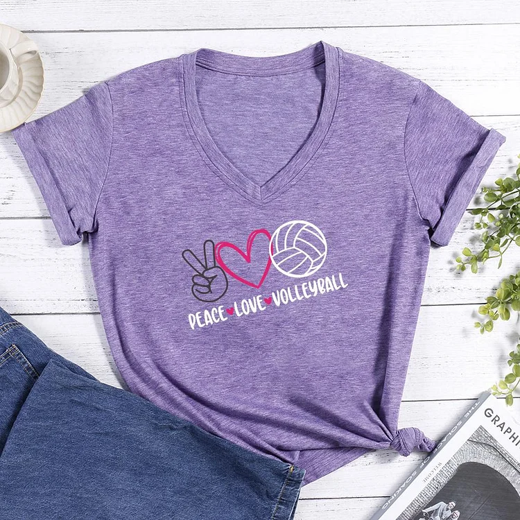 Peace love volleyball V-neck T Shirt-Annaletters