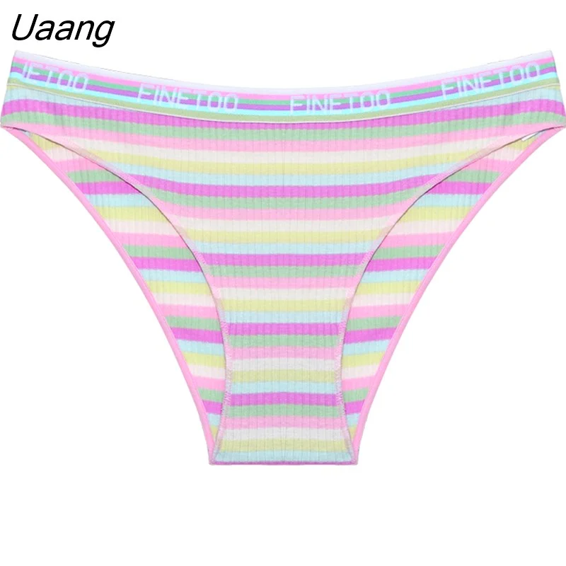 Uaang Cotton Briefs Color Stripe Women Panties Sexy Underwear Panty Low