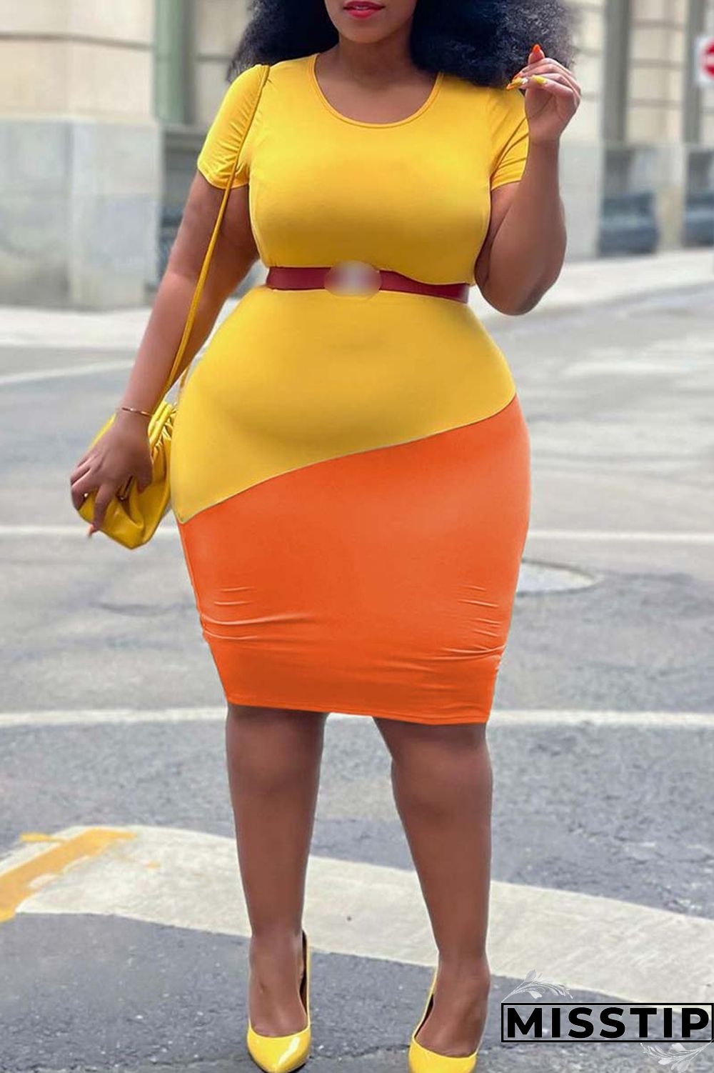 Black Green Fashion Casual Plus Size Patchwork Without Belt O Neck Short Sleeve Dress