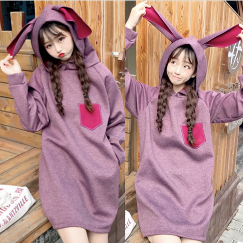 Kawaii Bunny Ear Midi Hoodie Jumper SP1710804