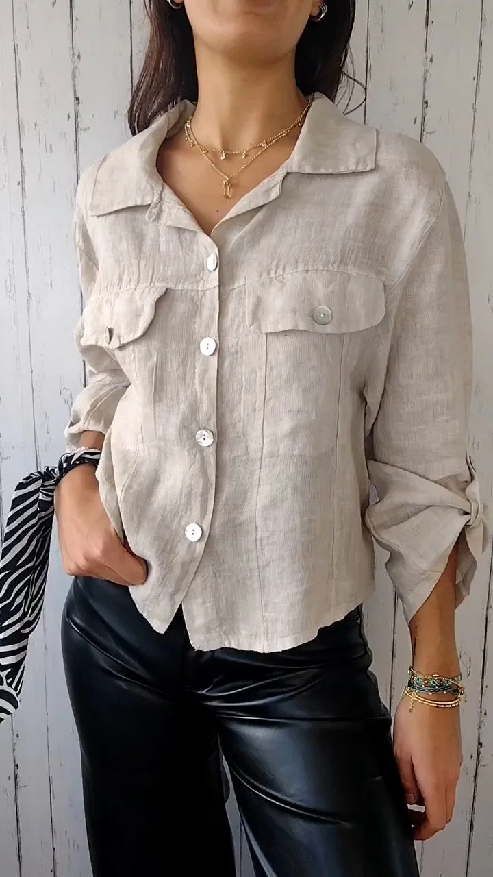 Cotton and Linen Mid-sleeve Shirt