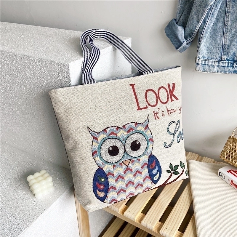 Unisex Vintage Style Portrait Animal Canvas Shopping Bags