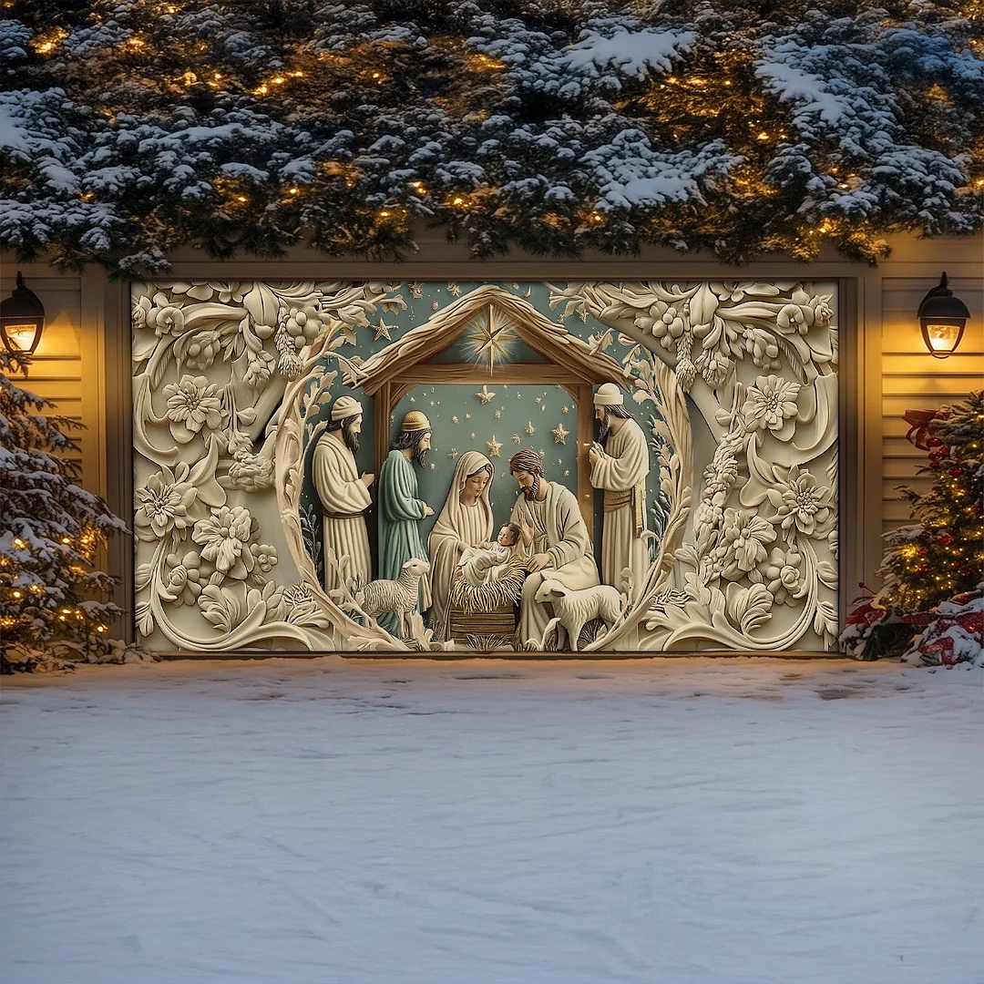 Garage Door Banner Decoration - Starry Night Adoration Nativity