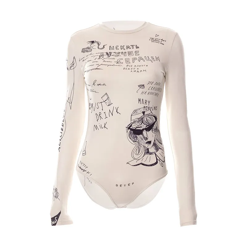Uveng 2024 Women's Summer New Round-Neck Long-Sleeved Fashion Print Repair Uniform