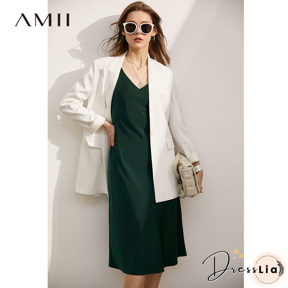Minimalism Vintage Womens Summer Dress Offical Lady Solid Vneck Slim Fit Aline Calf Length Beach Dress For Women 12130034