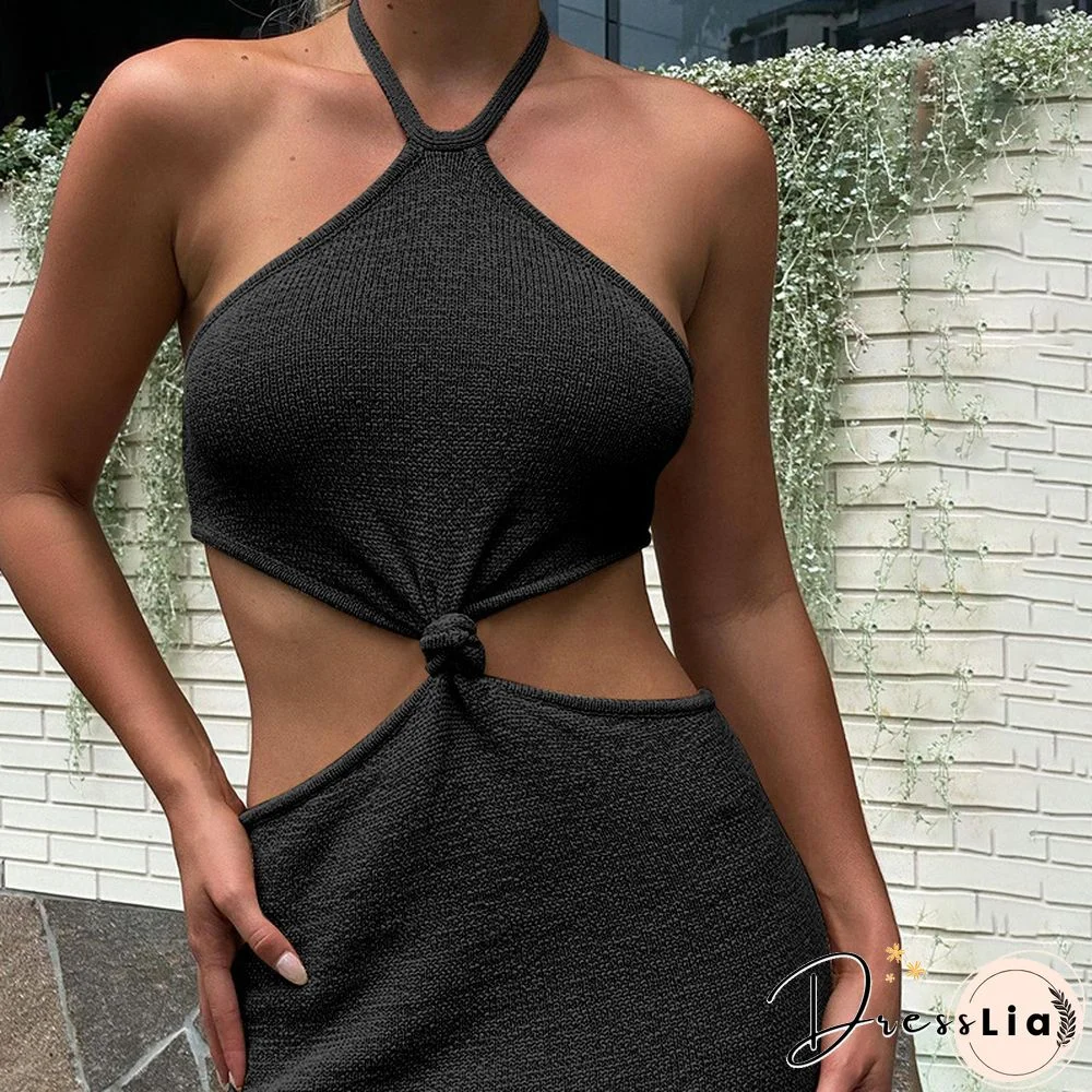 Solid Clothing Halter Cut Out DressFor Women Sexy Elegant Off The Shoulder Dresses Blackless Bodycon Party Club Summer Outfits