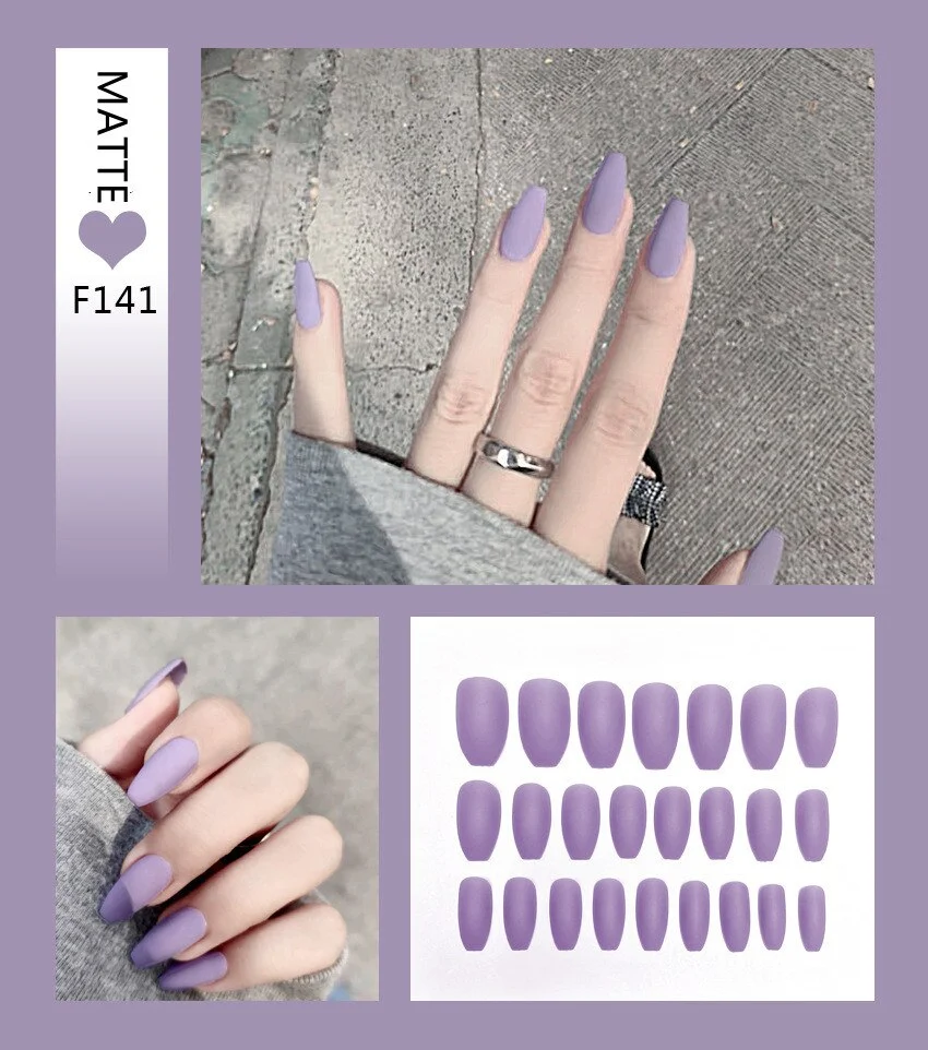 Matte Nail Art Fake Nails Stiletto Tips Clear Press on Long with Glue Coffin Stick Display Full Cover Artificial Designs  False-Nail Inspo