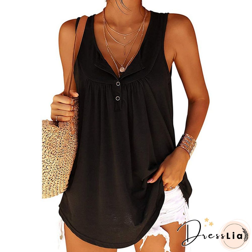 Plus Size Womens Fashion Spring Summer Clothing Casual Sleeveless Camisole Tops for Women Button Down Shirts Solid Color Loose T-shirts Ladies Cotton Silk Blouses Deep V-neck Cami Tank Tops XS-6XL