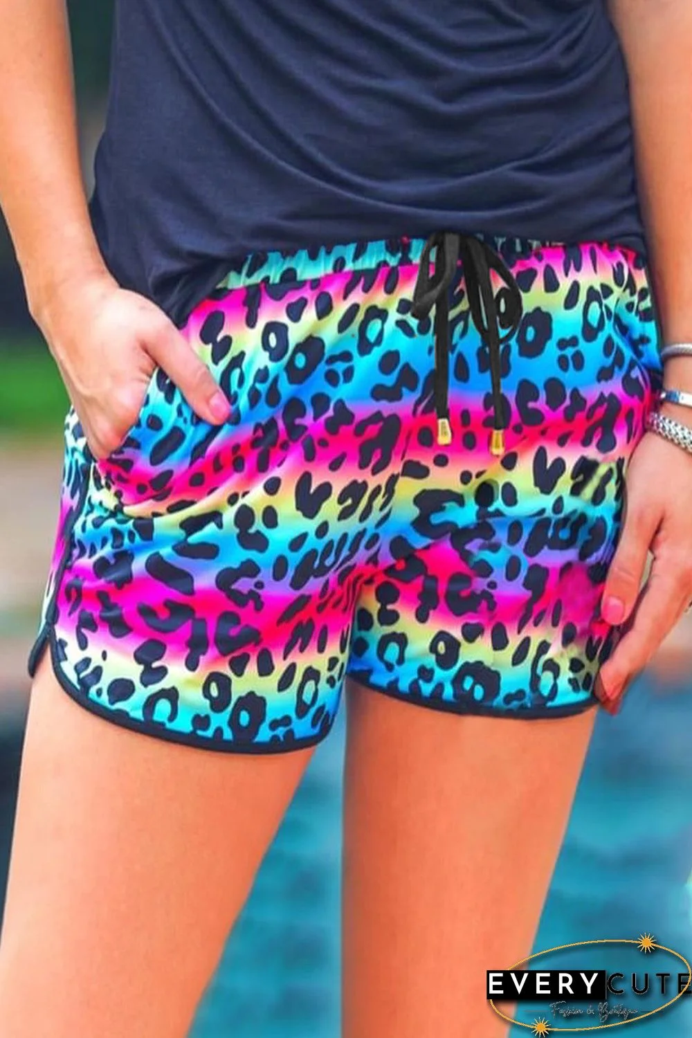 Leopard Pocketed Drawstring Shorts