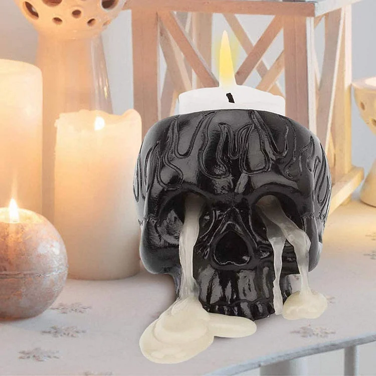 Skeleton Skull Candle Holder Tealight Cup Resin Candlestick Crafts Set of 2 - Appledas