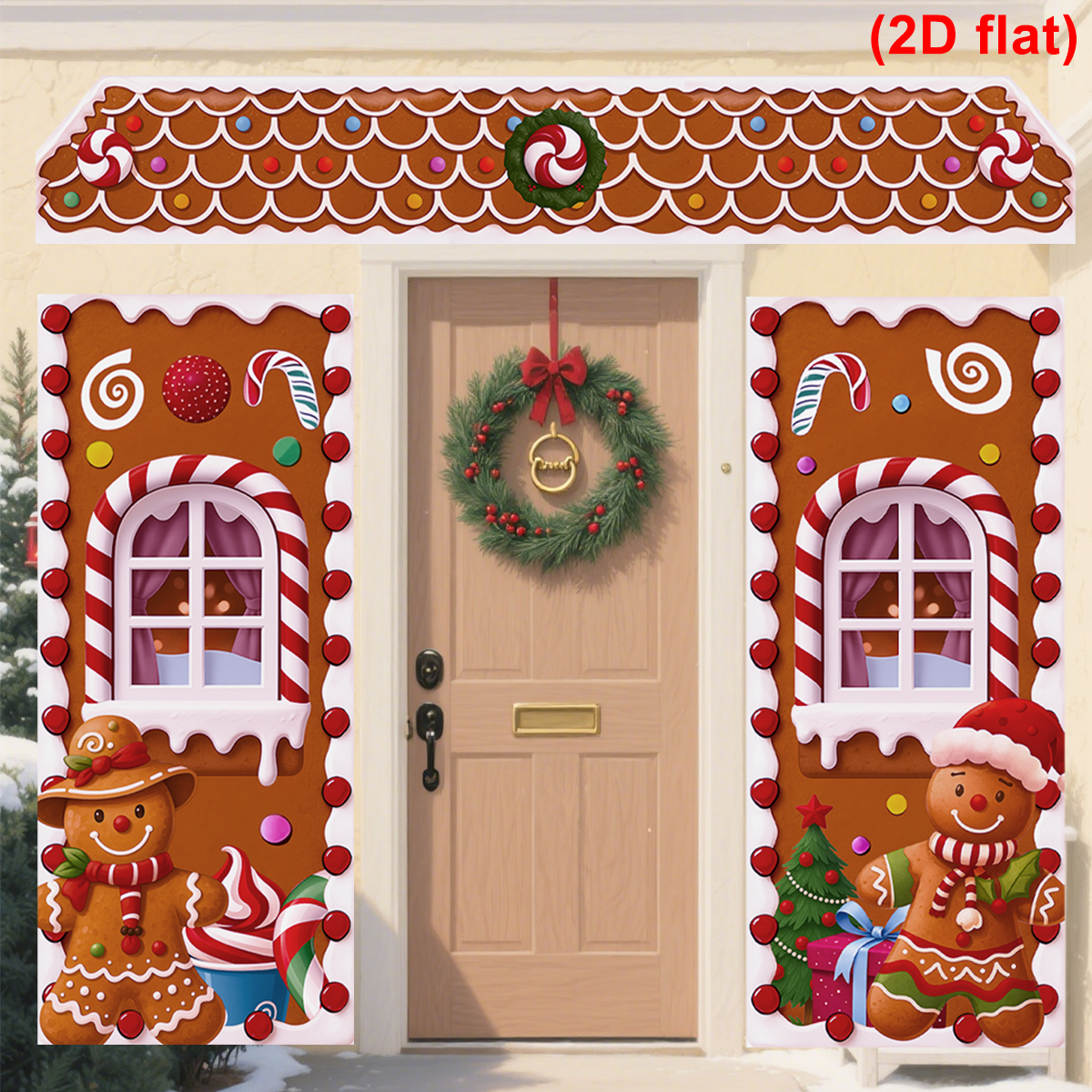 Tegooe 3-Piece Gingerbread House Christmas Door Banner Set