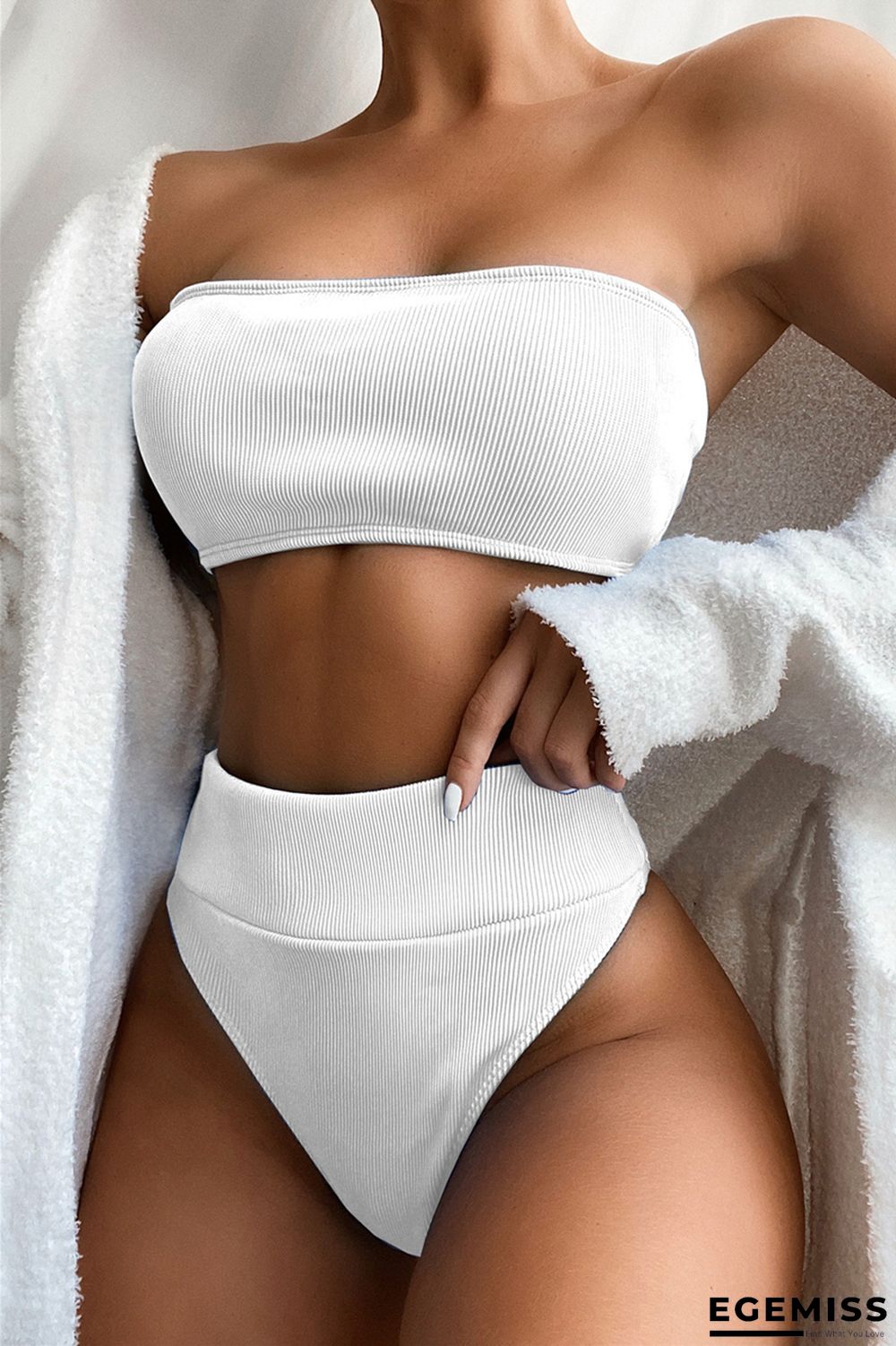 White Fashion Sexy Strapless Solid Swimwears | EGEMISS