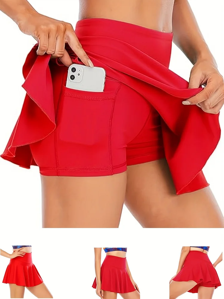 Quick Drying Yoga Short Skirt Pants - Women's Golf Shorts Skirt Tennis Skirt Pants Mini Sports Short Skirt With Pockets - High Waist Anti Glare Fake Two-Piece Set Outdoor Fitness Running Cycling Yoga Training