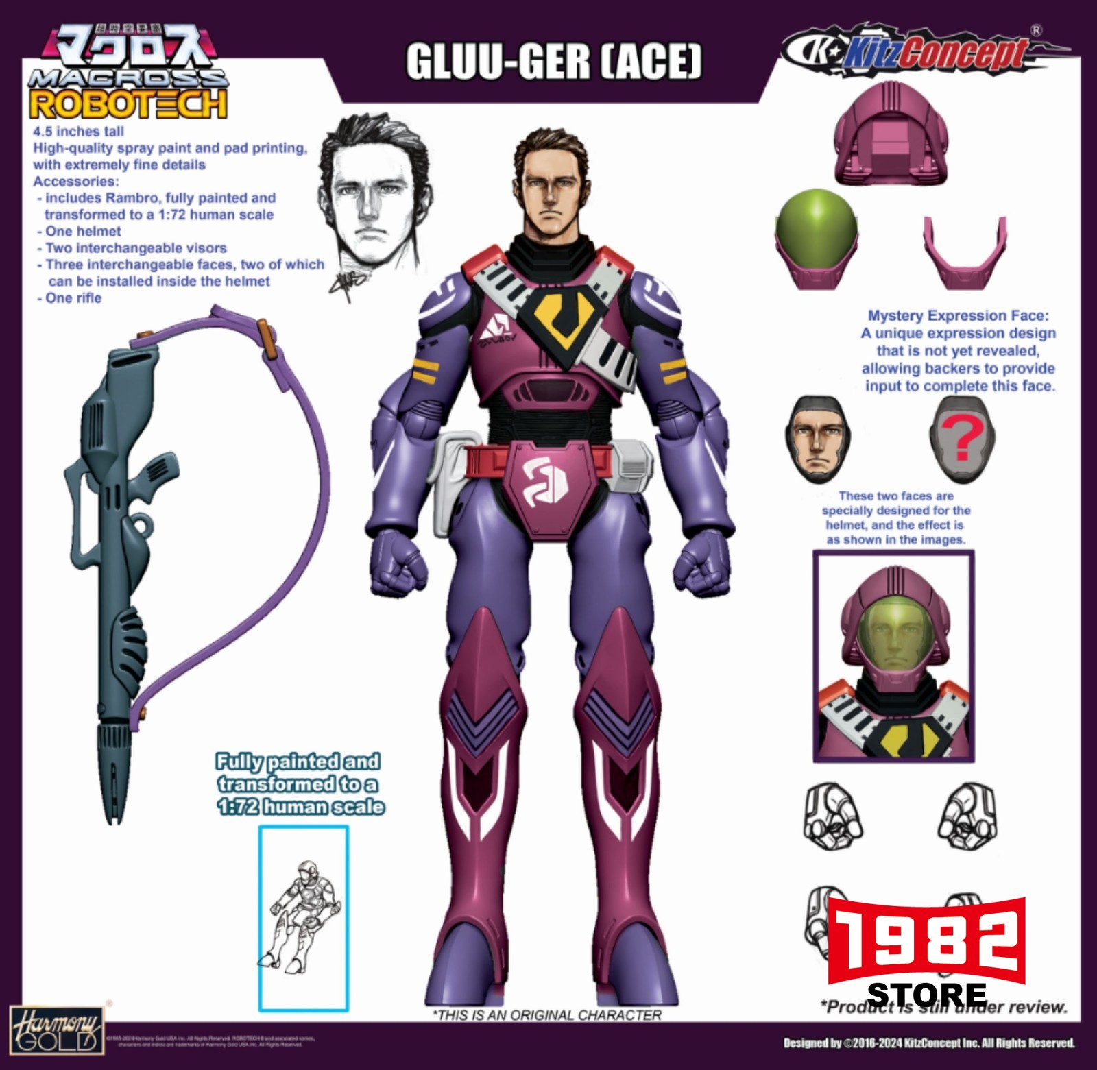 KitzConcept 1/72 GLUU-GER ACE Macross Robotech Action Figure Battle Driver Collectible Model Toy for Fans