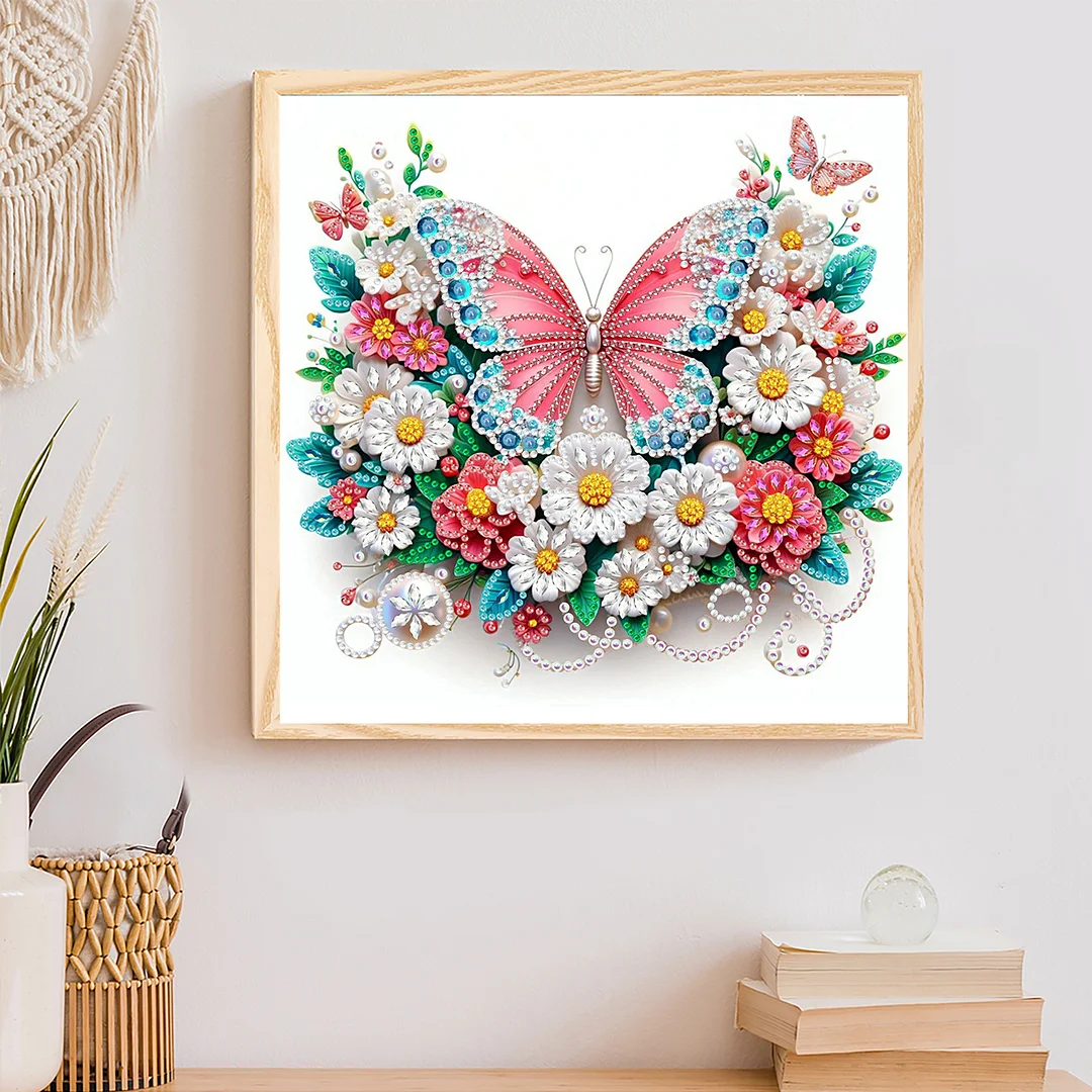Pink Butterfly - Partial Special Shaped Drill Diamond Painting Kits (Canvas|30*30cm)