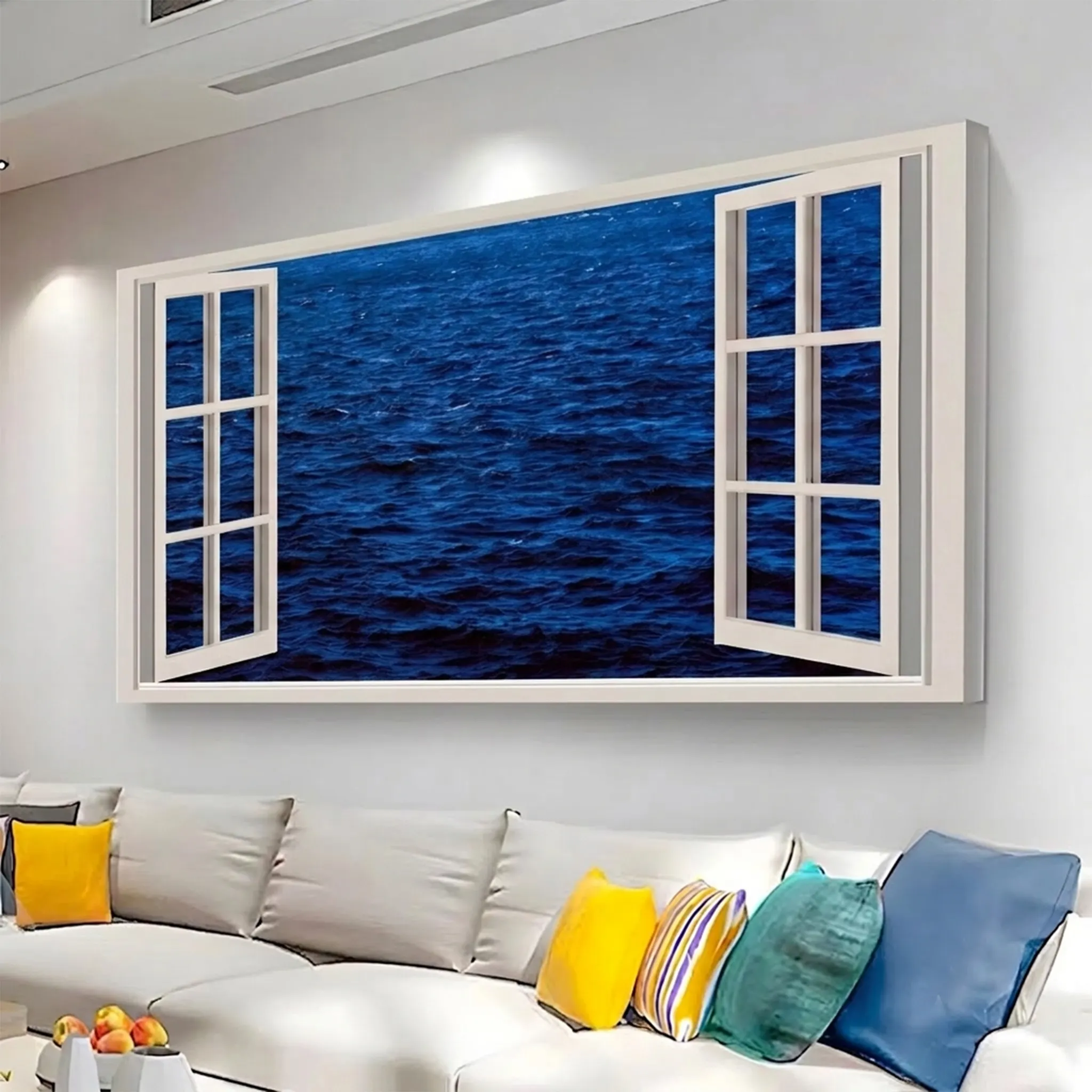 Window View Deep Blue Ocean Canvas Wall Art