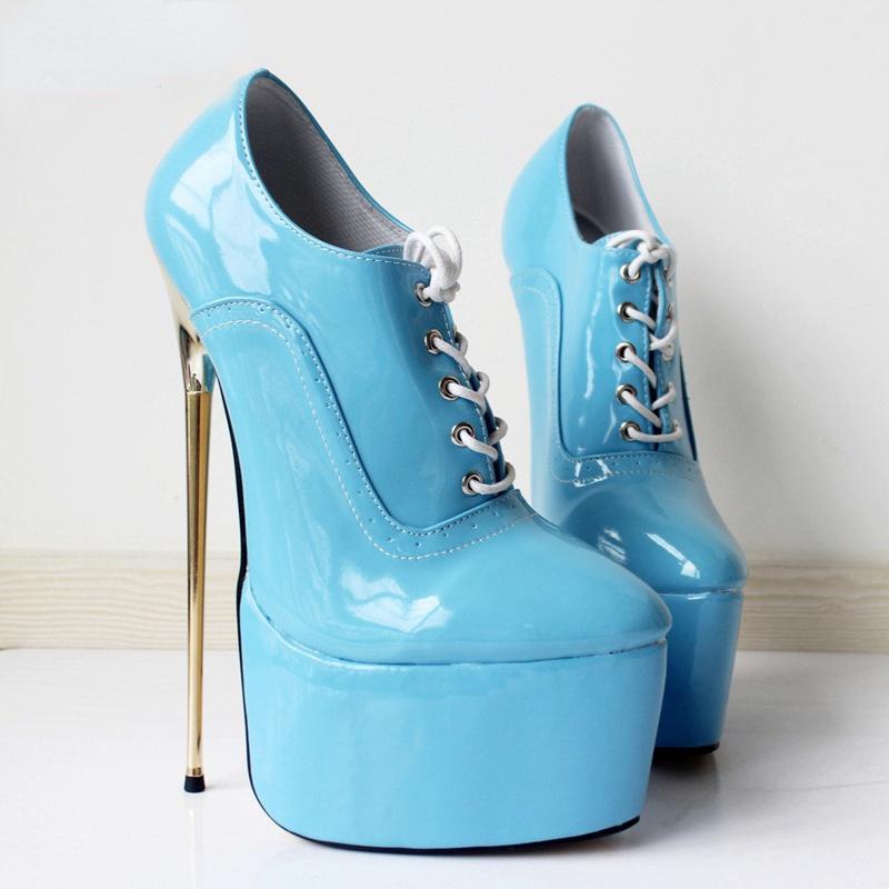 Super High Platform Women Pumps Shoes Ladies 22Cm Metal High Heels Custom Colors Lace-Up Cross-Dressing Shoe