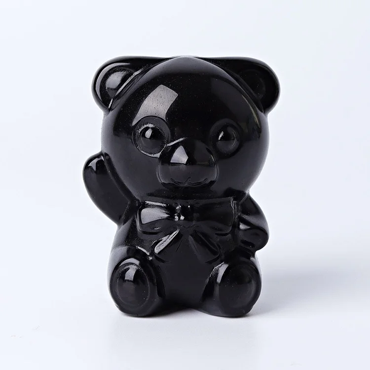 2.7" Black Obsidian Toy Bear Crystal Carvings Cartoon